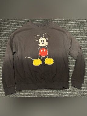Disney Mickey Mouse Graphic Sweatshirt Large Black Onbre Fade Y2K Cotton Blend